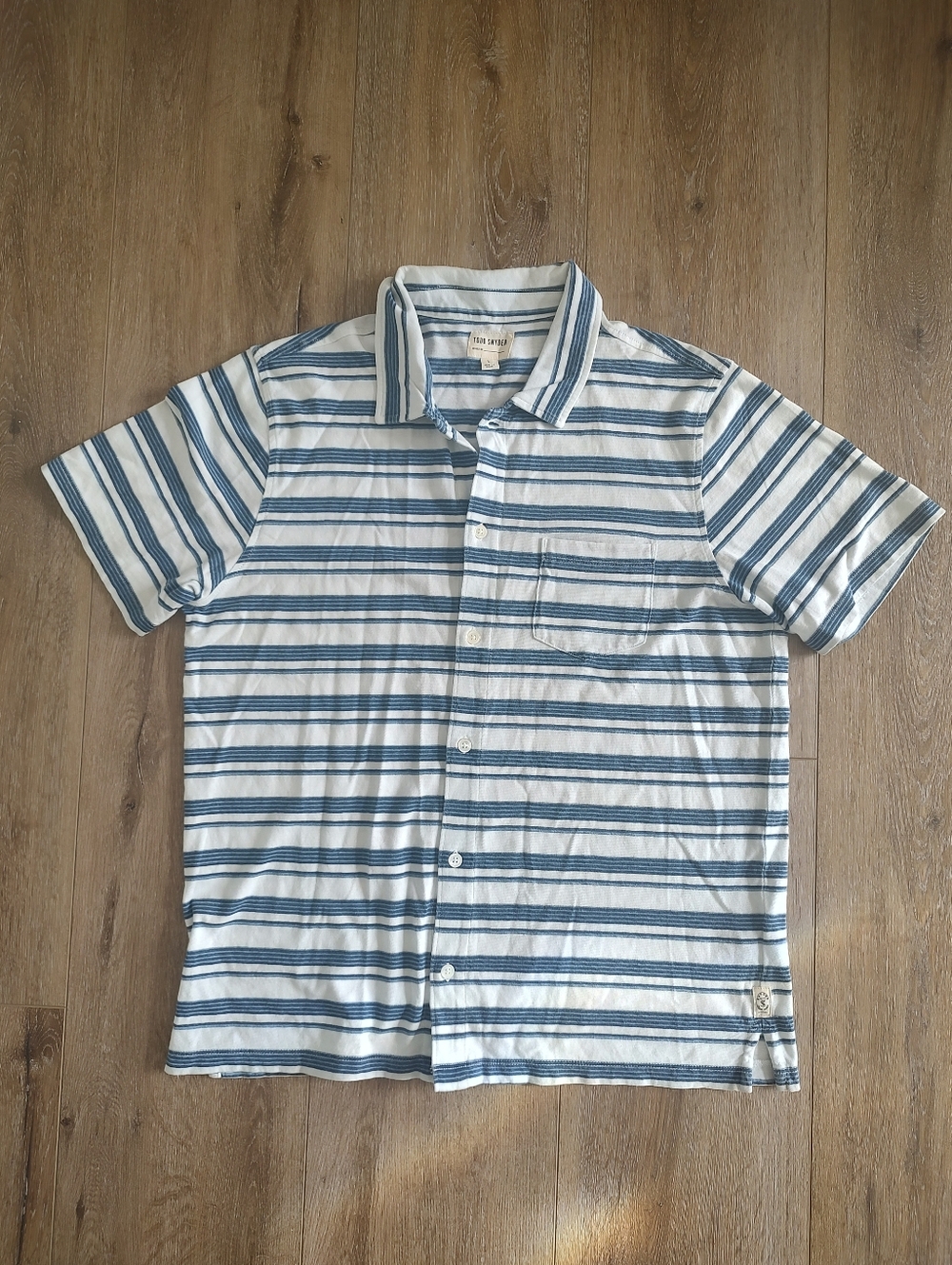 Todd Snyder Button Down Camp Shirt Polo Cotton Blue White Stripe L